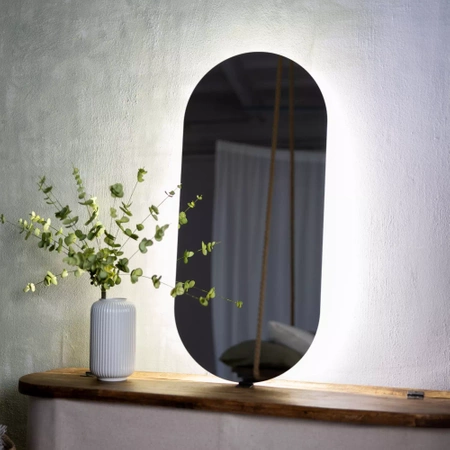 Illuminated oval LED mirror 90x40cm, three colors with a motion sensor