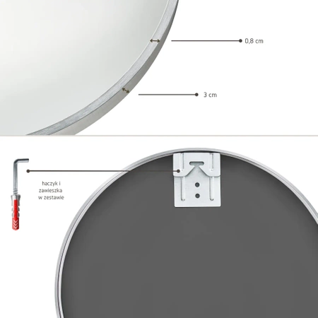 Lustro okrągłe w ramie srebrne 80cm